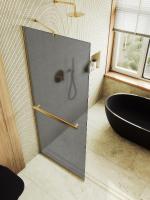 Душевая перегородка в профиле MaybahGlass 1950*1090 Стекло 8 мм Графит матовый +Полотенцедержатель  Профиль: Узкий, Цвет Золото MGD-712-3у