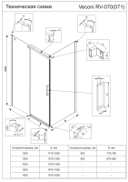 Душевой угол раздвижной прямоугольный RV070G-150100-01-C4 1500х1000х1950 Цвет профиля Брашированное золото Стекло Прозрачное Veconi