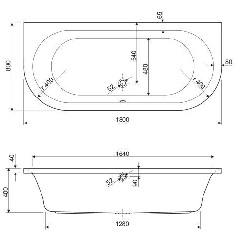 Акриловая ванна пристенная METAURO-wall-180-80-40-W37 1800x800x400 CEZARES