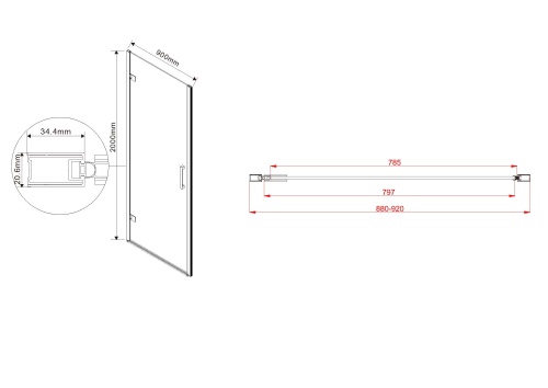 Душевая дверь Flex VDP-1F900CGB 900x2000 цвет черный стекло тонированное Vincea