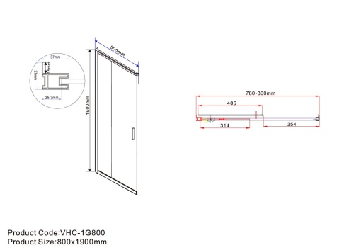 Душевой уголок, квадратный/прямоугольный Garda VSS-1G8012CH 1100х800х1900 цвет хром стекло шиншилла Vincea